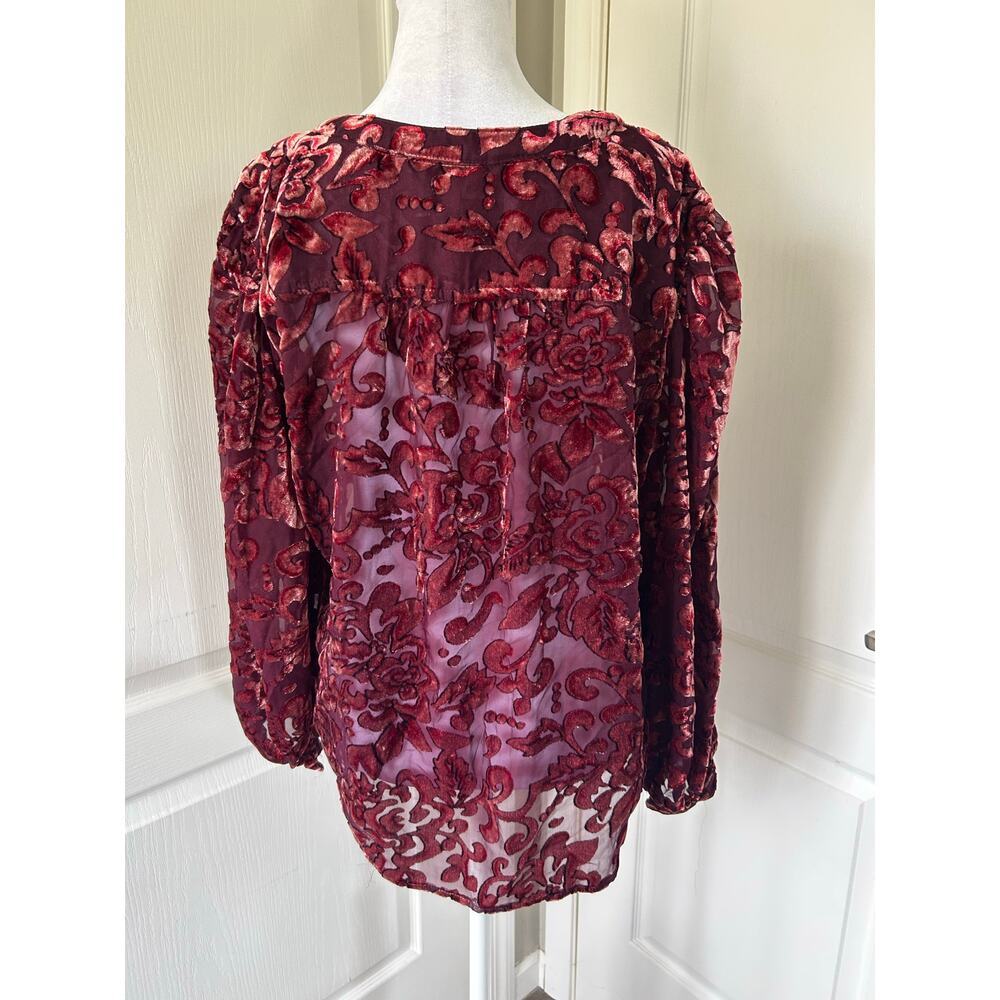 Chicos sheer velvet burgundy statement blouse size 2 U.S 12​ - Picture 4 of 12